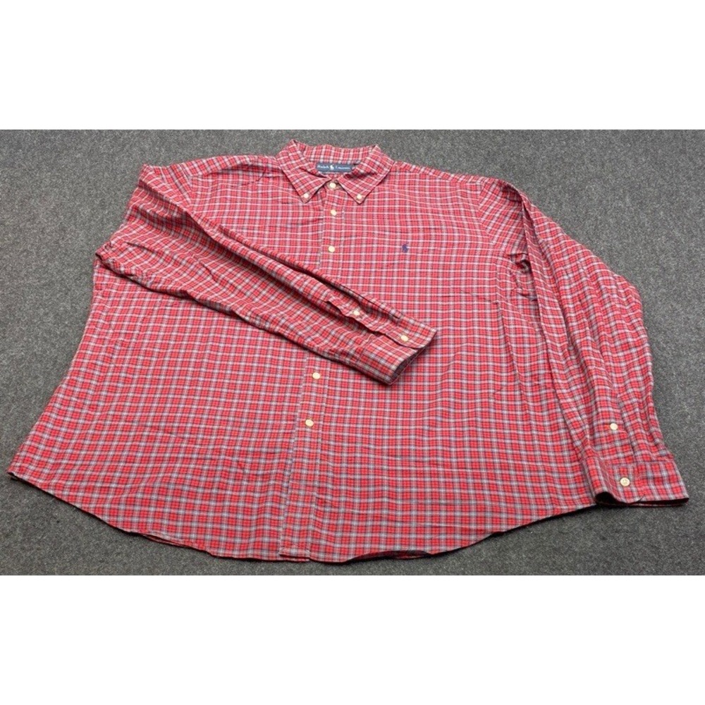 Ralph Lauren Button Down Shirt Men XXL Red Plaid Custom Fit Long Sleeve Pony